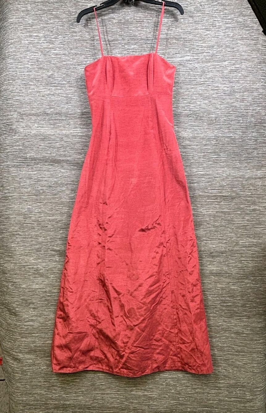 Silhouettes Dress Womens 6 Pink Satin Slip Maxi Square Neck Strappy Formal Gown